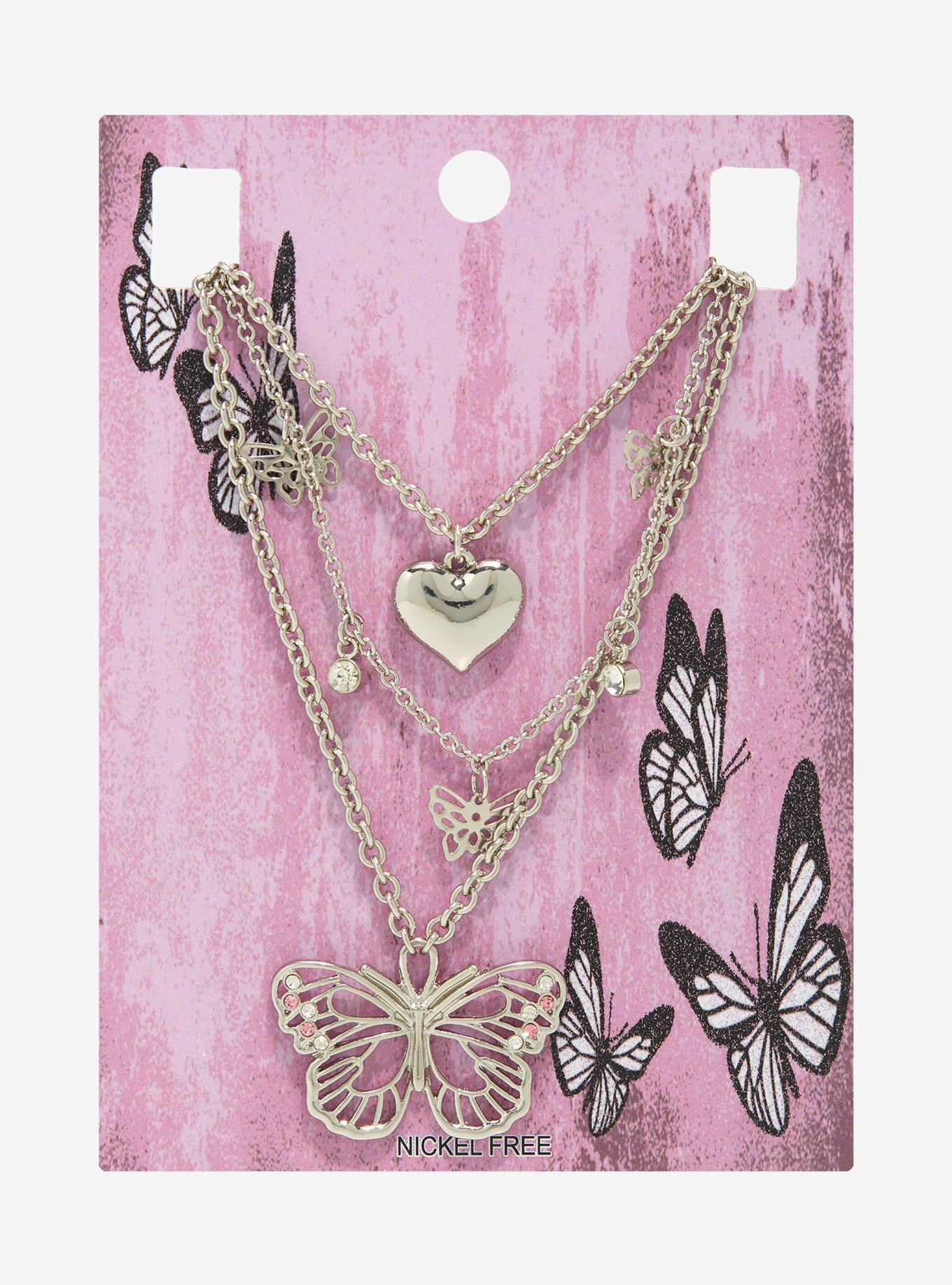 Butterfly Heart Necklace Set, , alternate