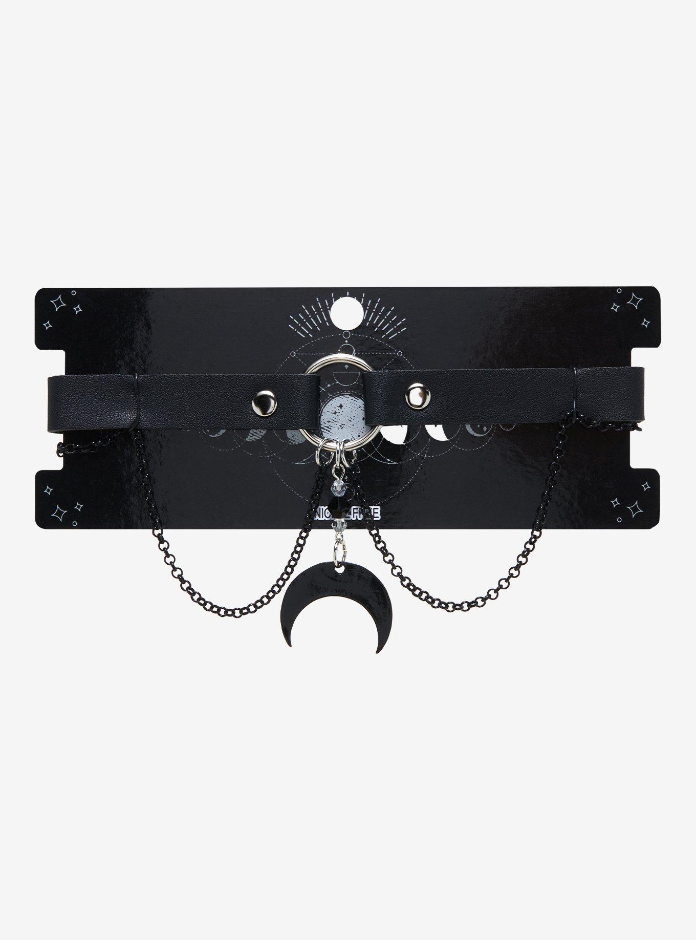 Black Crescent Moon Chain Choker, , alternate
