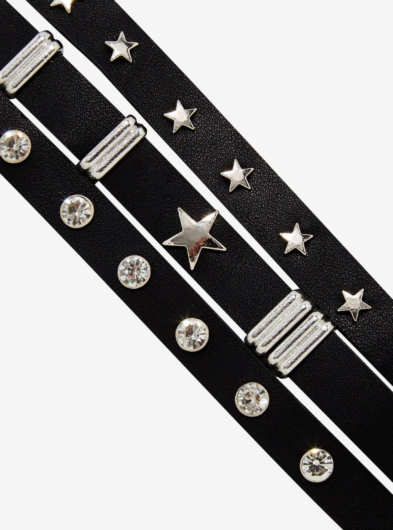 Star Stud Faux Leather Bracelet Set, , alternate