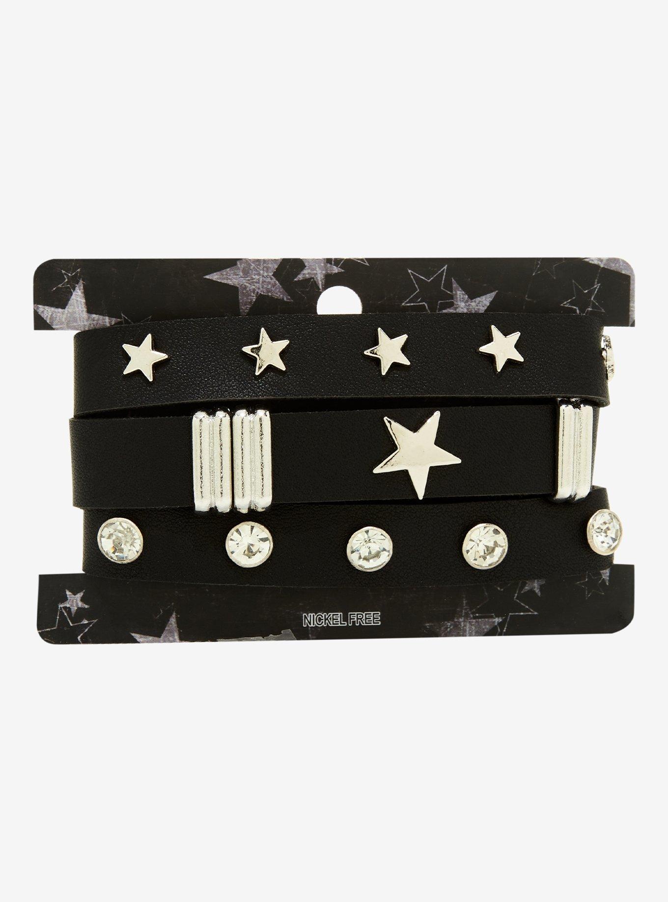 Star Stud Faux Leather Bracelet Set, , alternate