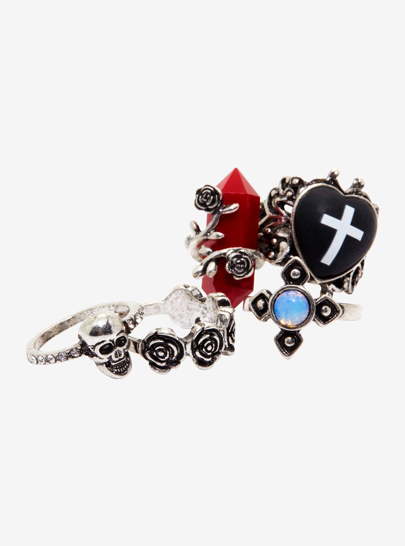 Gothic Rose Cross Ring Set, , alternate