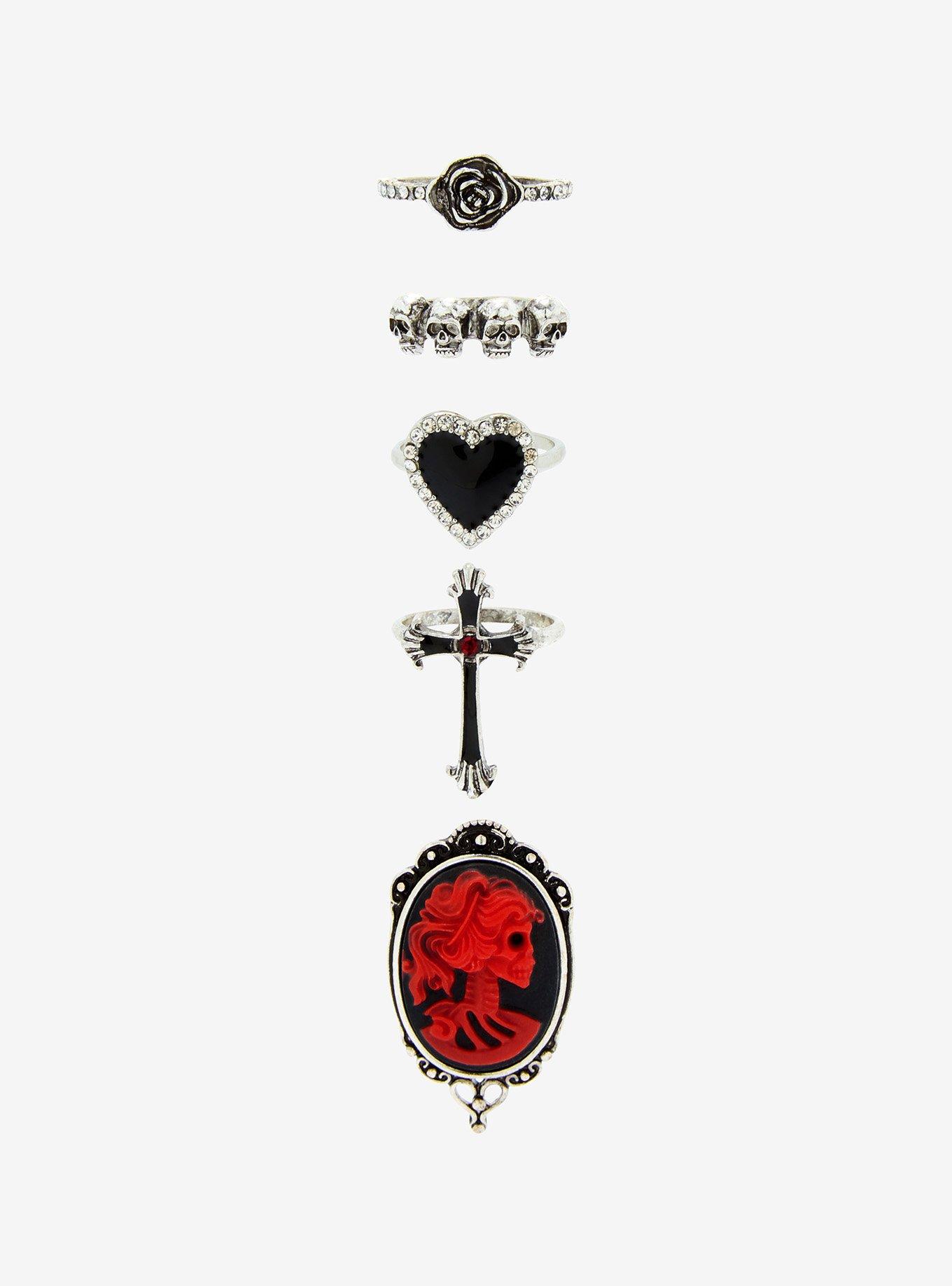 Skull Cameo Cross Gothic Ring Set | Hot Topic