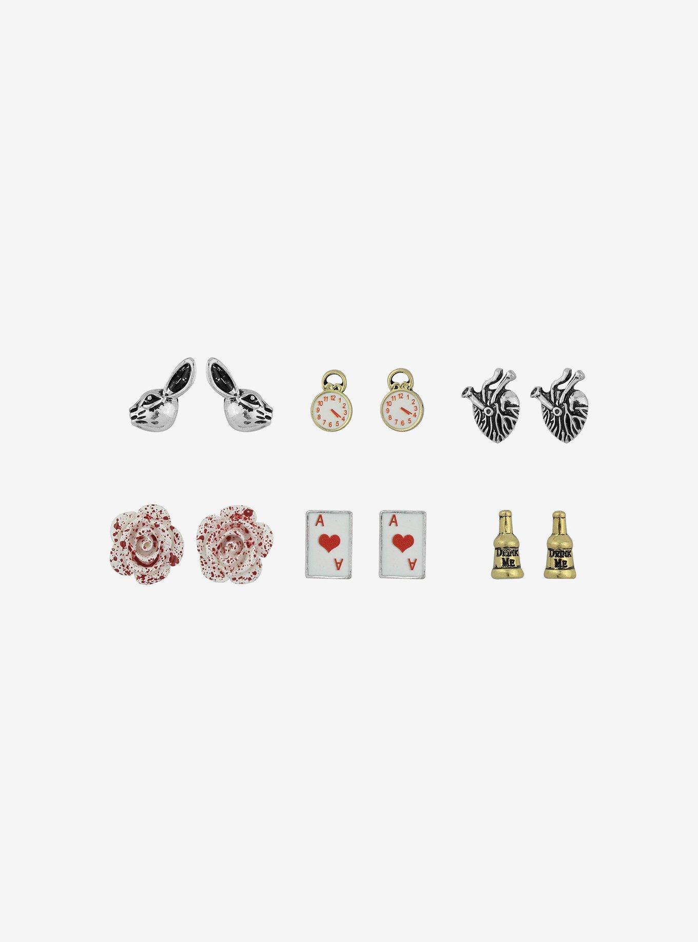 Rabbit Card Suit Rose Stud Earring Set, , alternate