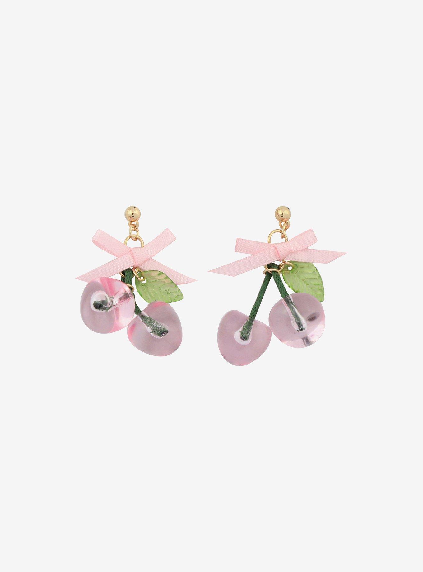 Sweet Society Pink Cherry Bow Earrings, , alternate