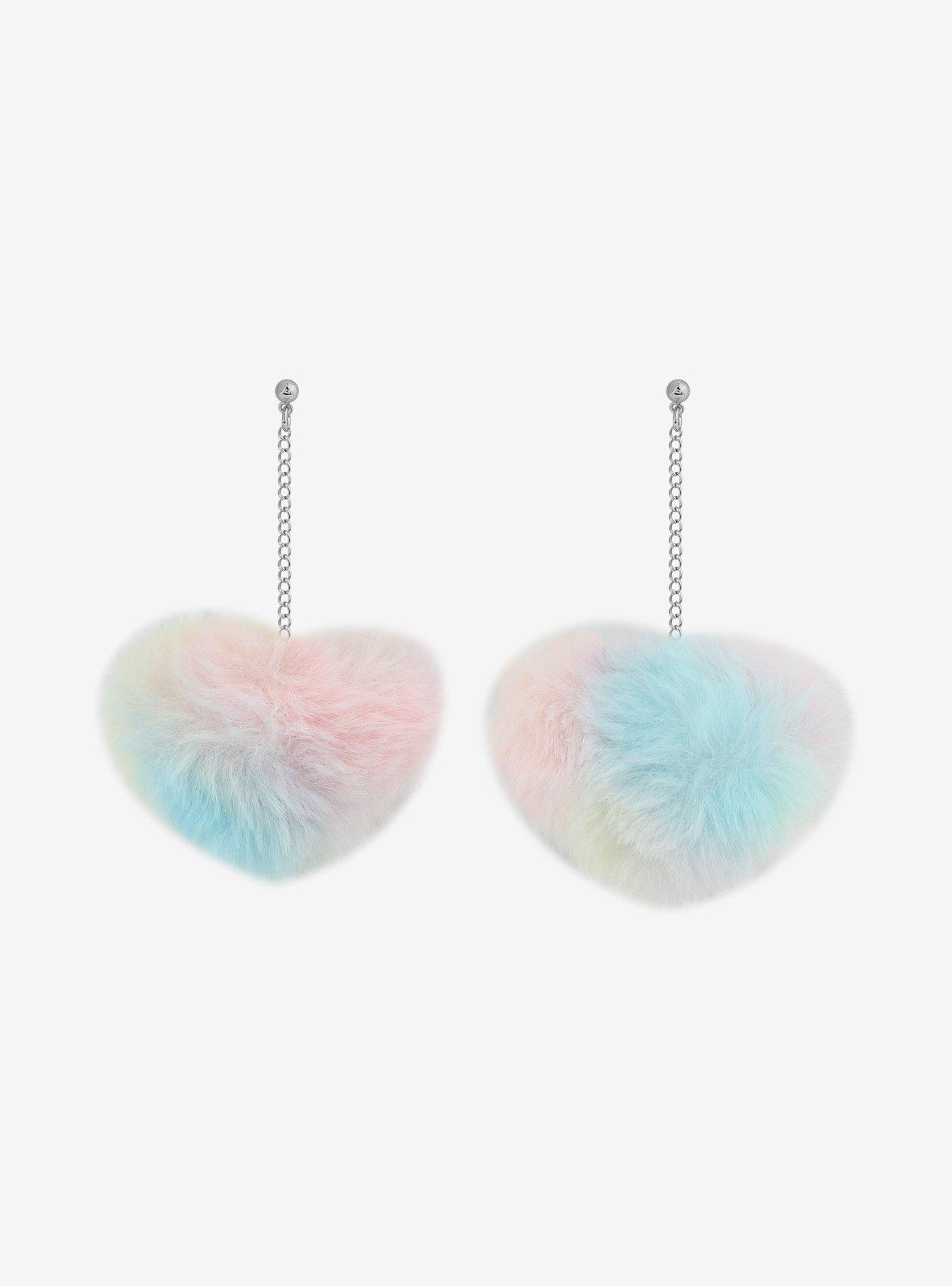 Sweet Society Rainbow Heart Pom Drop Earrings, , alternate