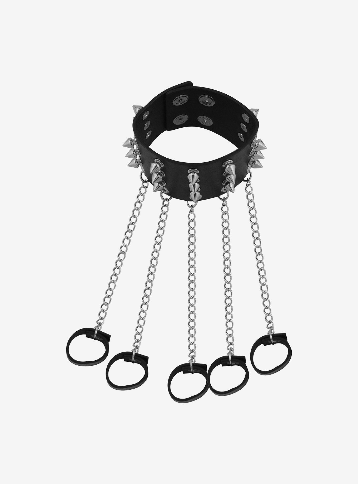 Black Spike Cuff Hand Ring Bracelet, , alternate