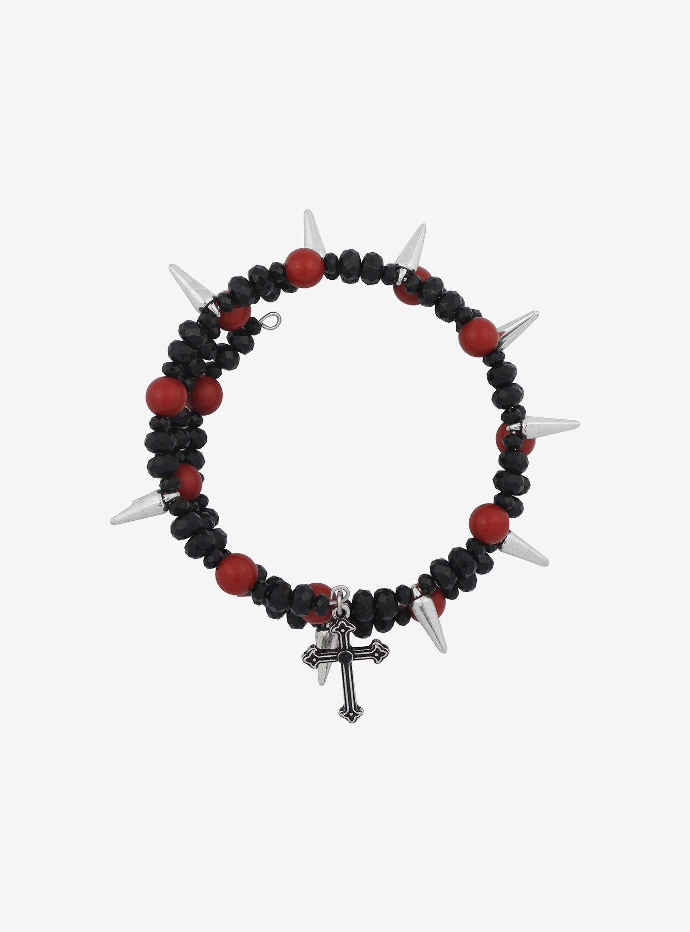 Black & Red Spike Cross Bracelet, , alternate