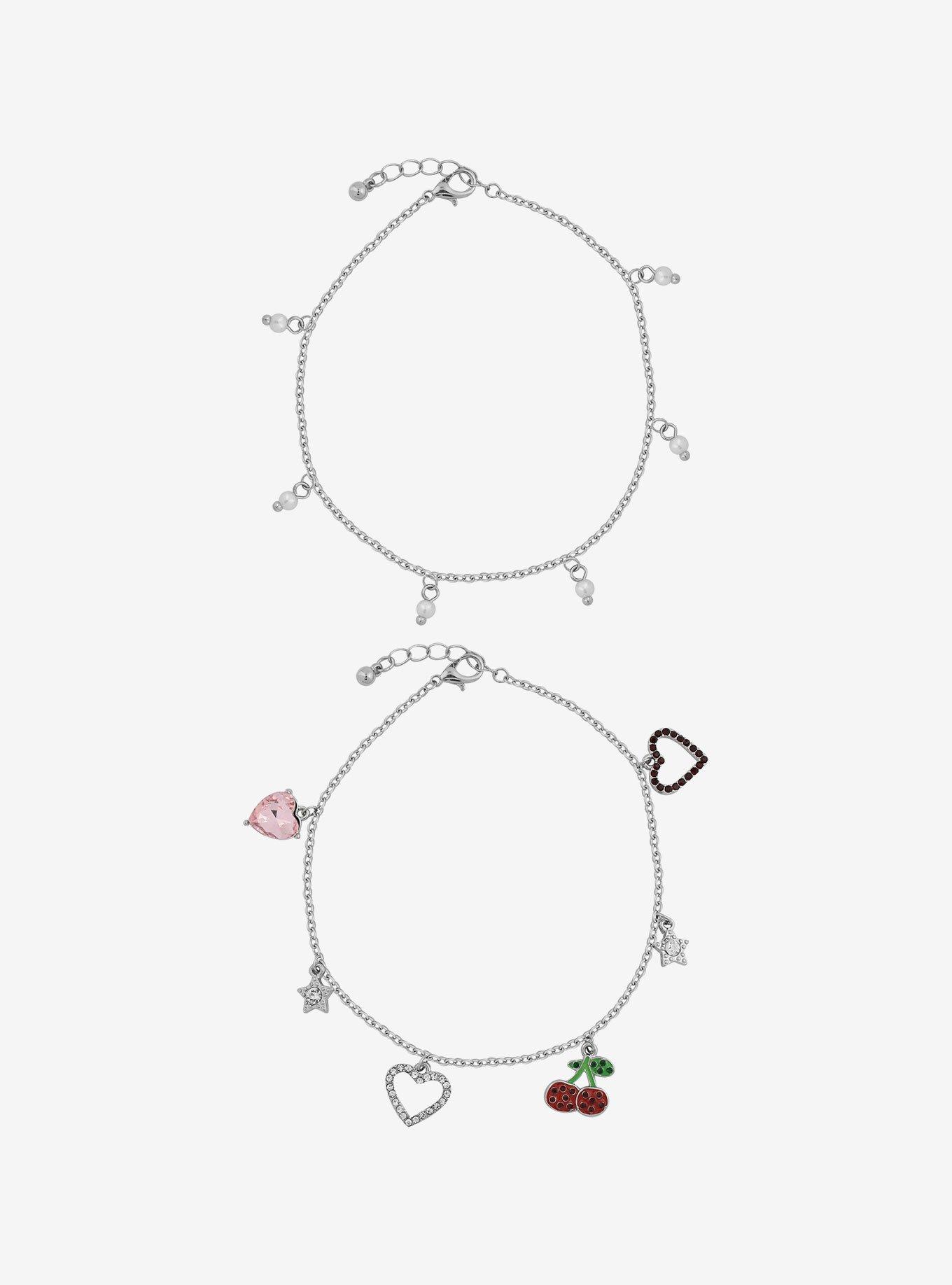 Sweet Society Cherry Heart Charm Anklet Set, , alternate