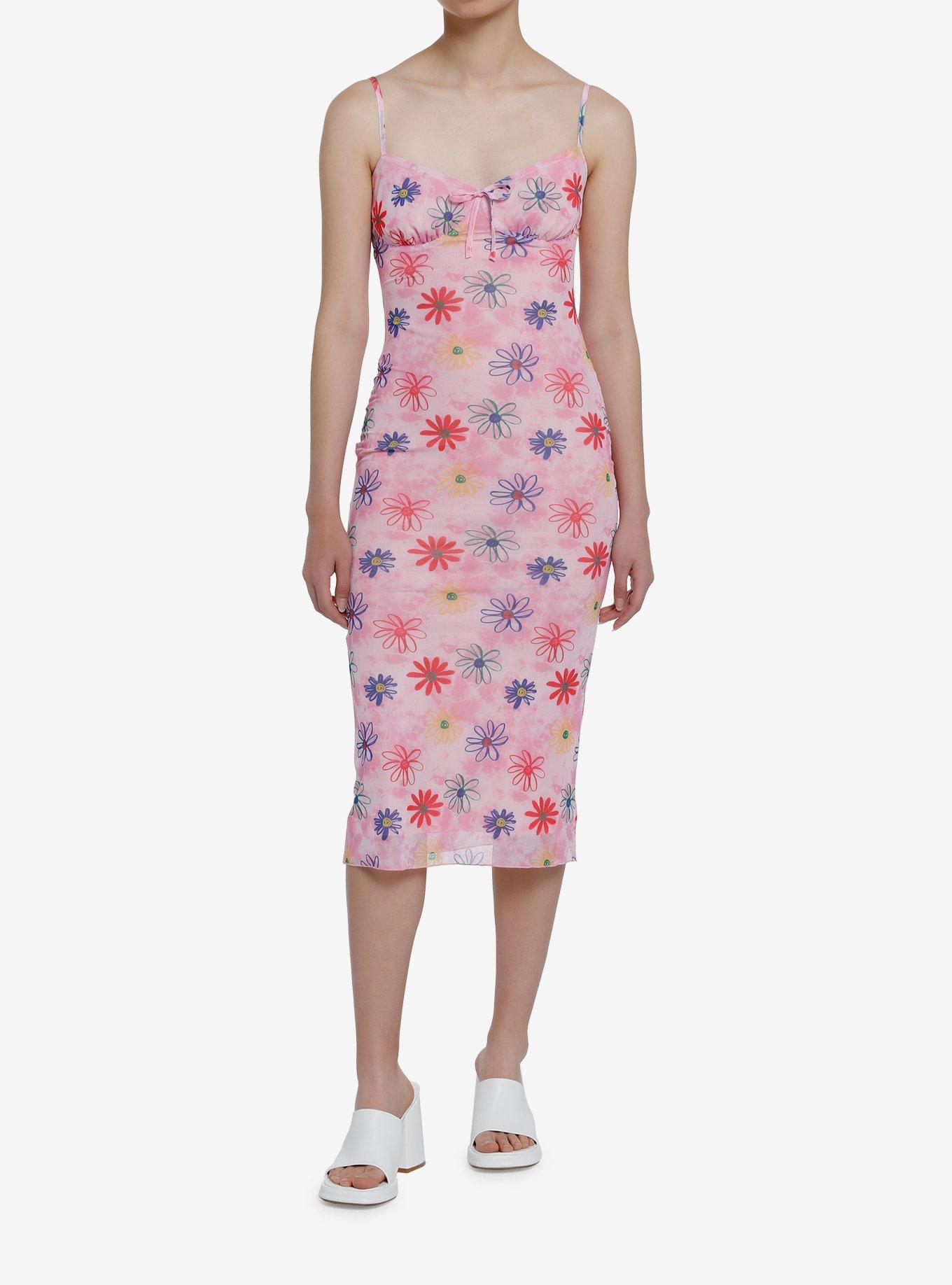Pink Floral Midi Dress, PINK, alternate