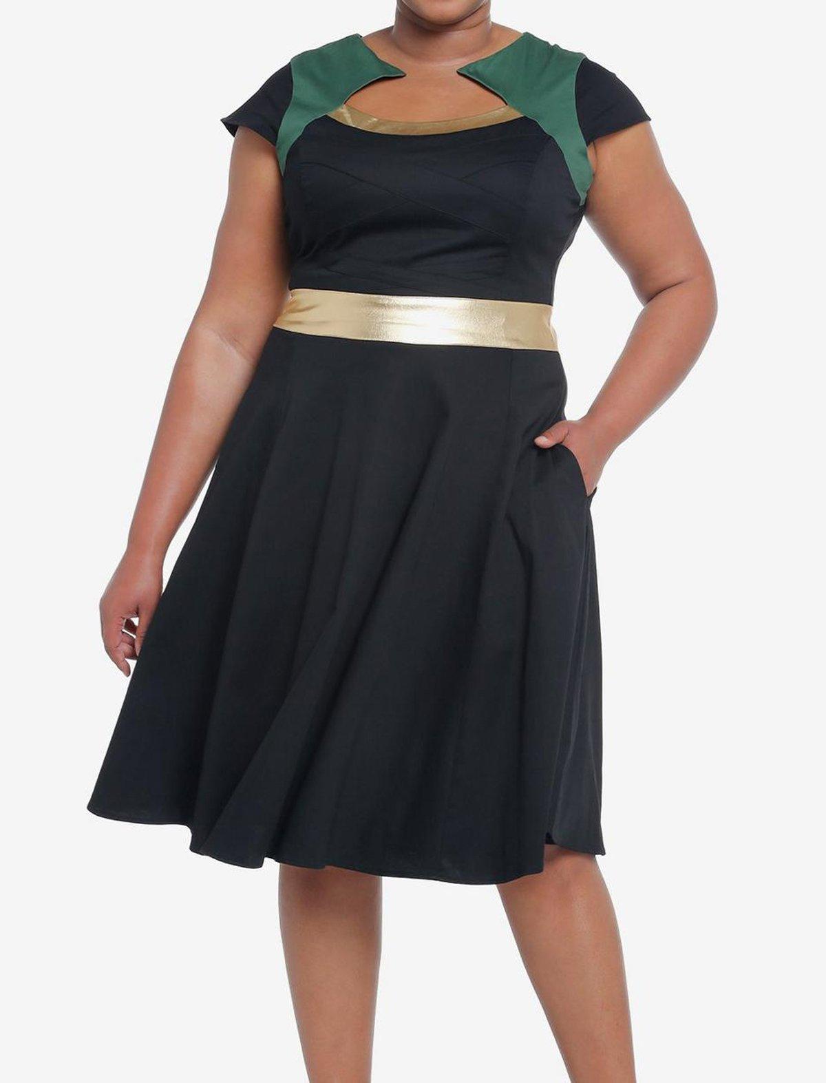 Her Universe Marvel Loki Sylvie Retro Dress Plus Size Her Universe Exclusive, BLACK  GREEN, alternate