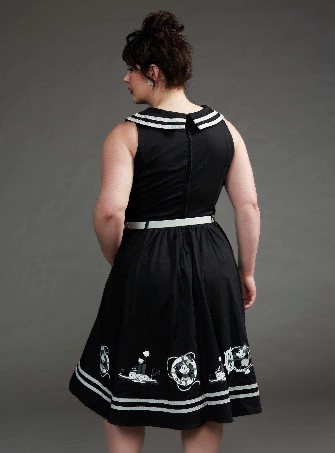 Her Universe Disney Steamboat Willie Sailor Dress Plus Size Her Universe Exclusive, BLACK  WHITE, alternate