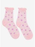 Lilac Heart Ruffle Pink Ankle Socks, , alternate