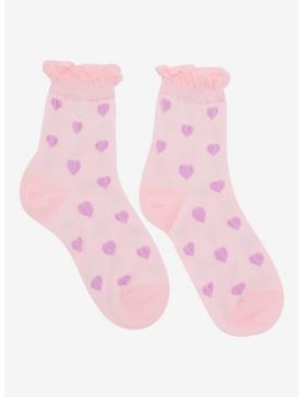Lilac Heart Ruffle Pink Ankle Socks, , hi-res