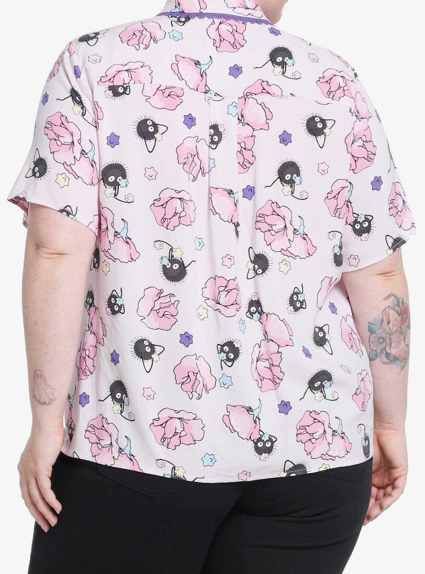 Her Universe Studio Ghibli Spirited Away Soot Sprites Floral Woven Button-Up Plus Size, MULTI, alternate