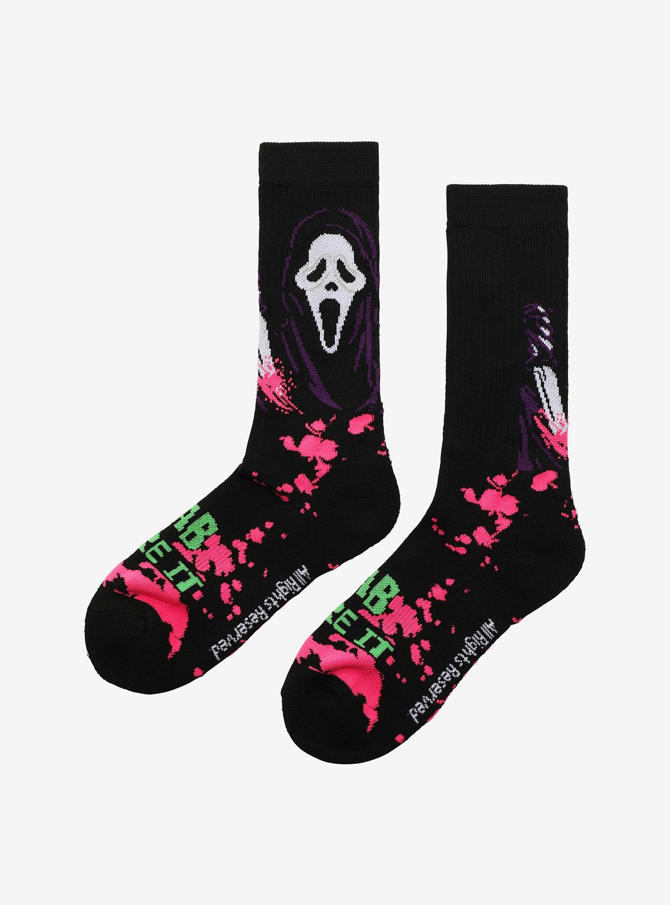 Scream Ghost Face Neon Splatter Crew Socks, , alternate