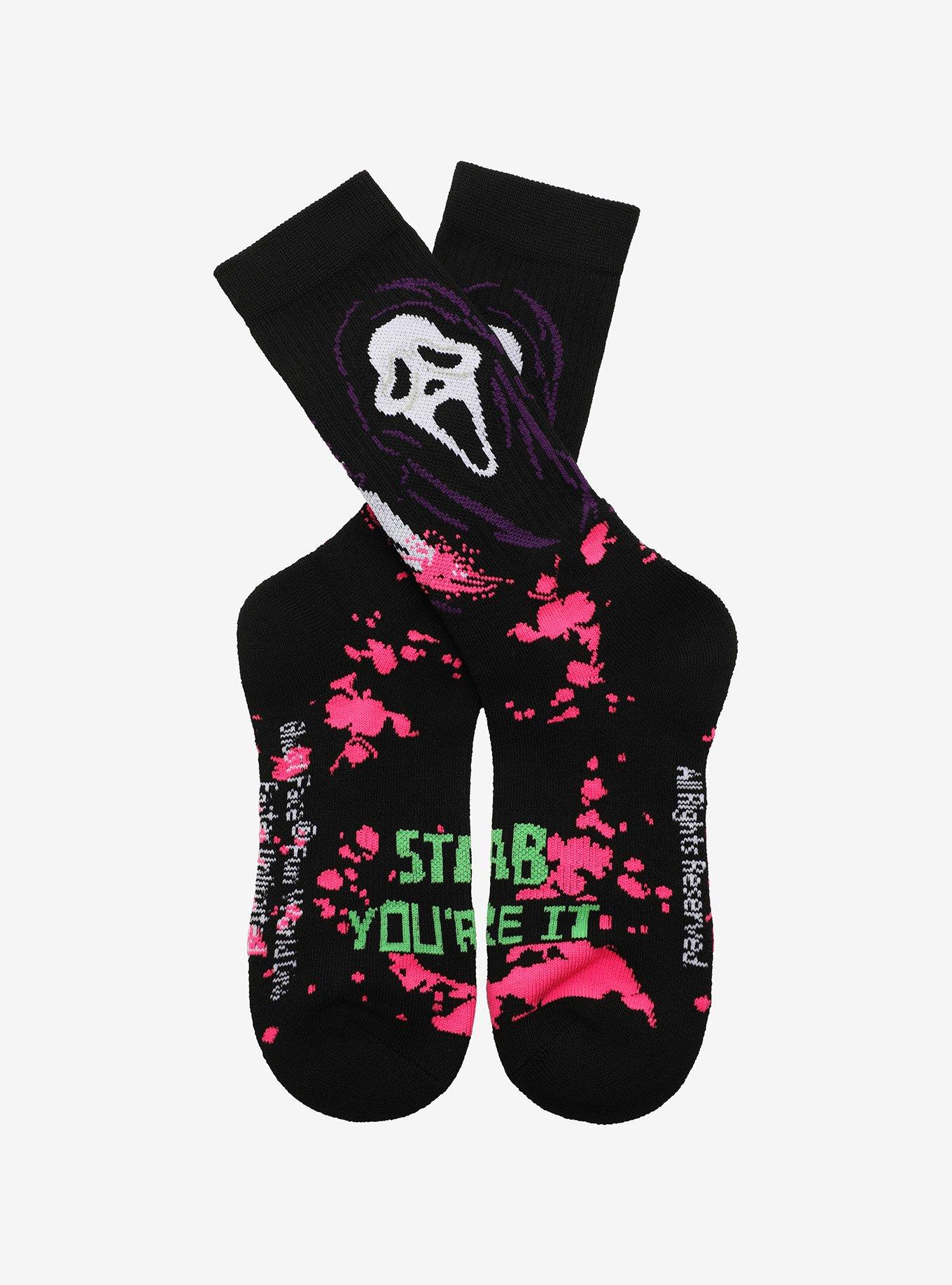 Scream Ghost Face Neon Splatter Crew Socks, , alternate