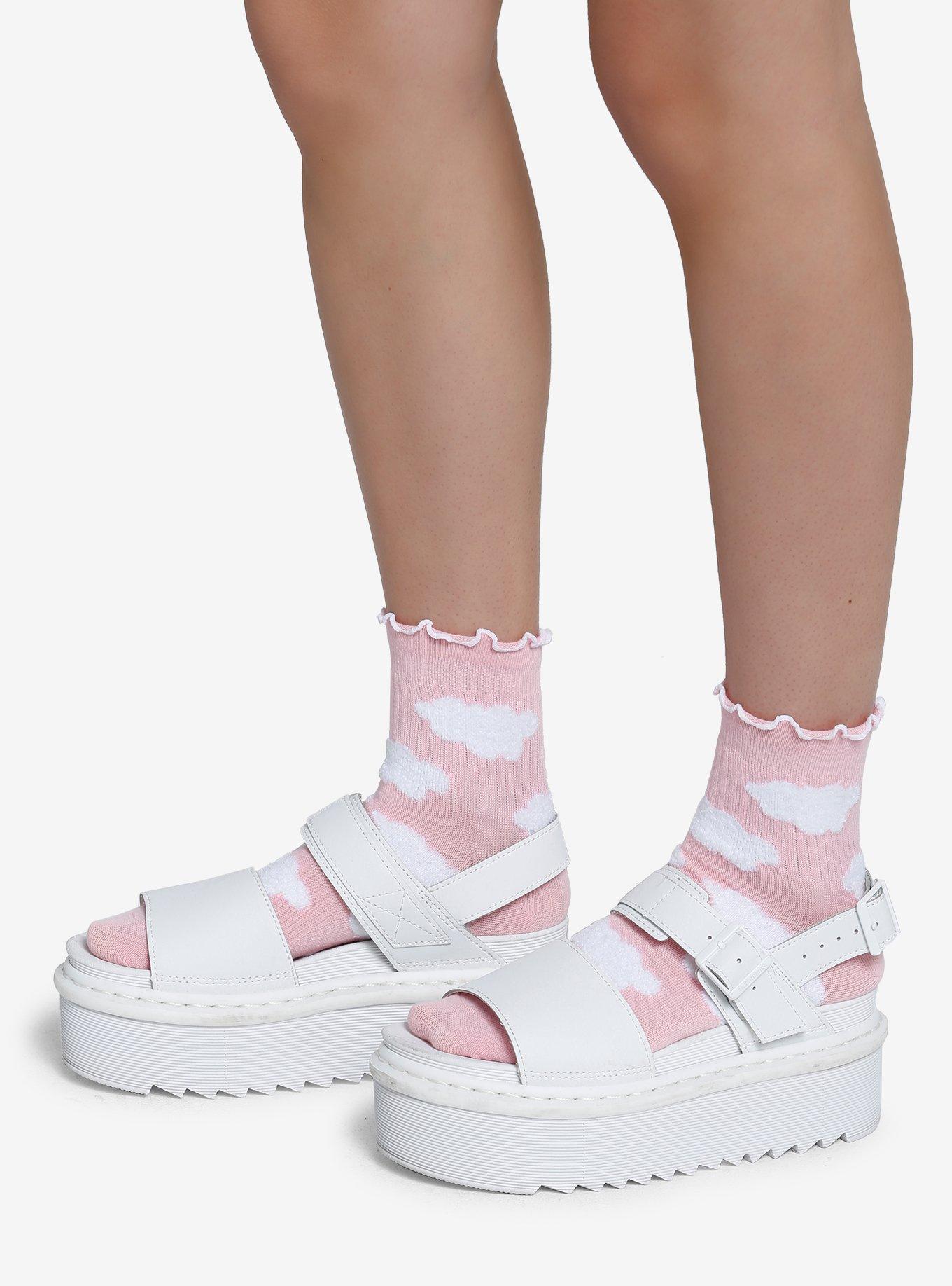 Pink Cloud Lettuce Trim Ankle Socks, , hi-res