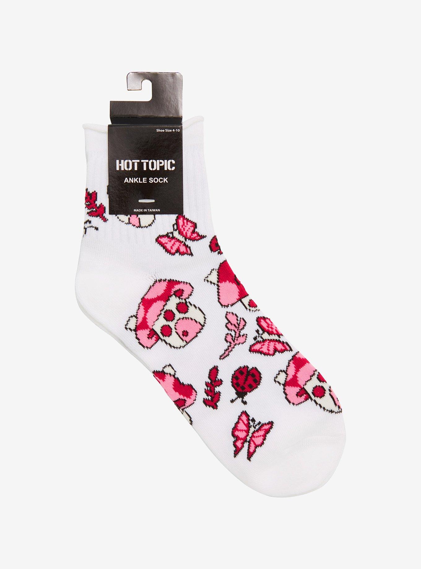 Pink Mushroom House Ankle Socks, , alternate