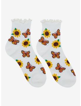 Sunflower Butterfly Lettuce Trim Ankle Socks, , hi-res