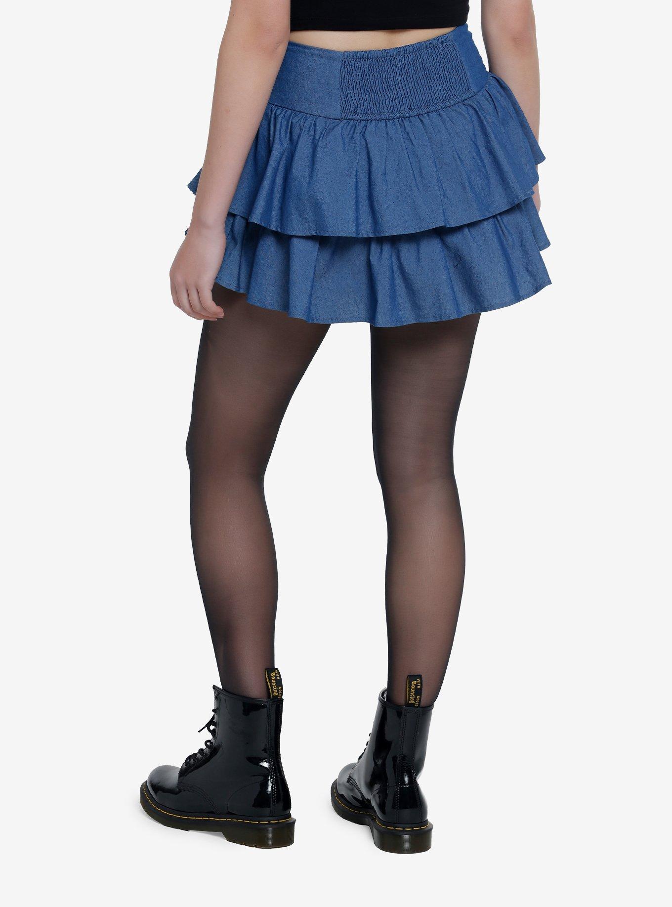 Blue Denim Tiered Skort, INDIGO, alternate