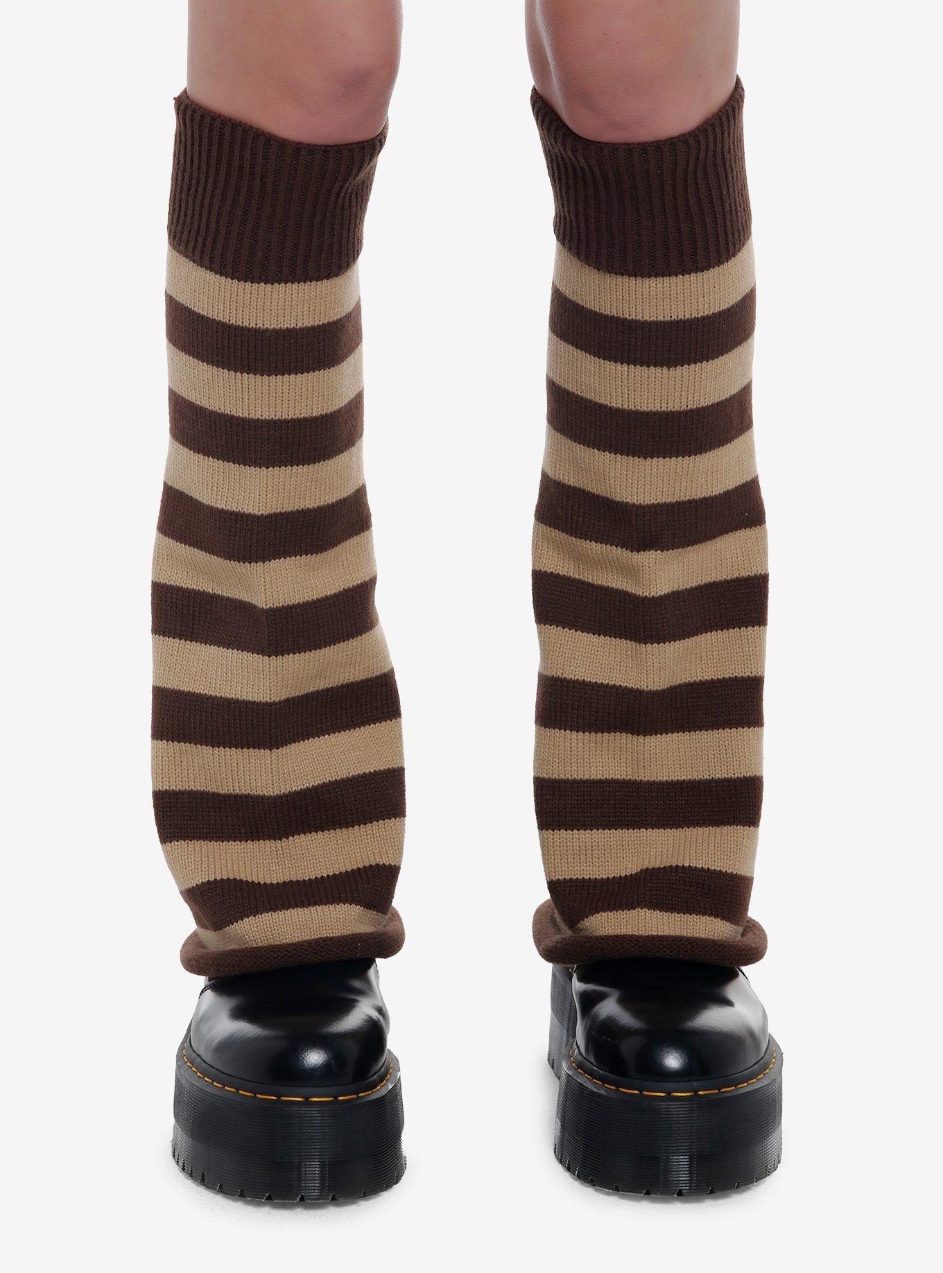 Brown Stripe Knit Legwarmers, , alternate