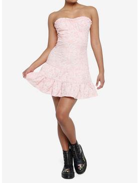 Pink Floral Tiered Strapless Dress, , hi-res