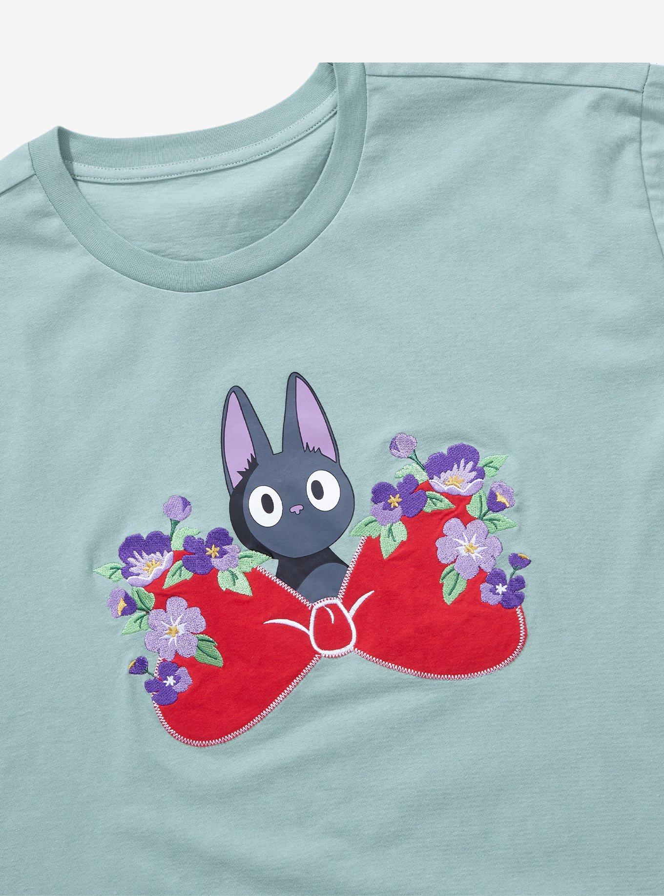 Studio Ghibli Kiki's Delivery Service Jiji & Kiki's Bow Floral T-Shirt, LIGHT GREEN, alternate