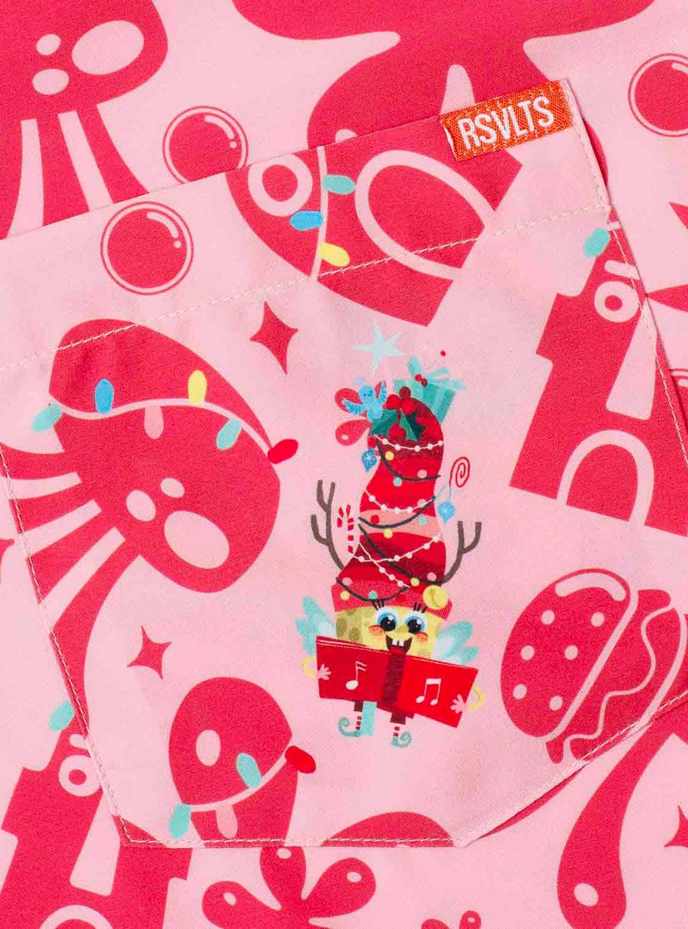 RSVLTS SpongeBob SquarePants "HollyBob JinglePants" KUNUFLEX Short Sleeve Shirt, RED, alternate