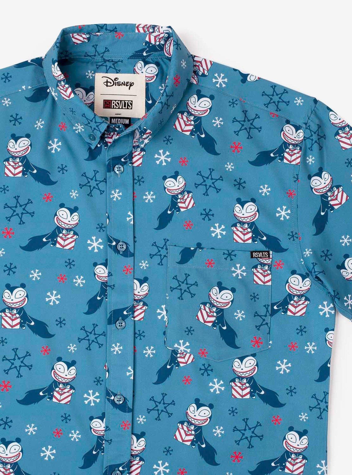 RSVLTS Disney Nightmare Before Christmas "Merry Scary Teddy" KUNUFLEX Short Sleeve Shirt, BLUE, alternate