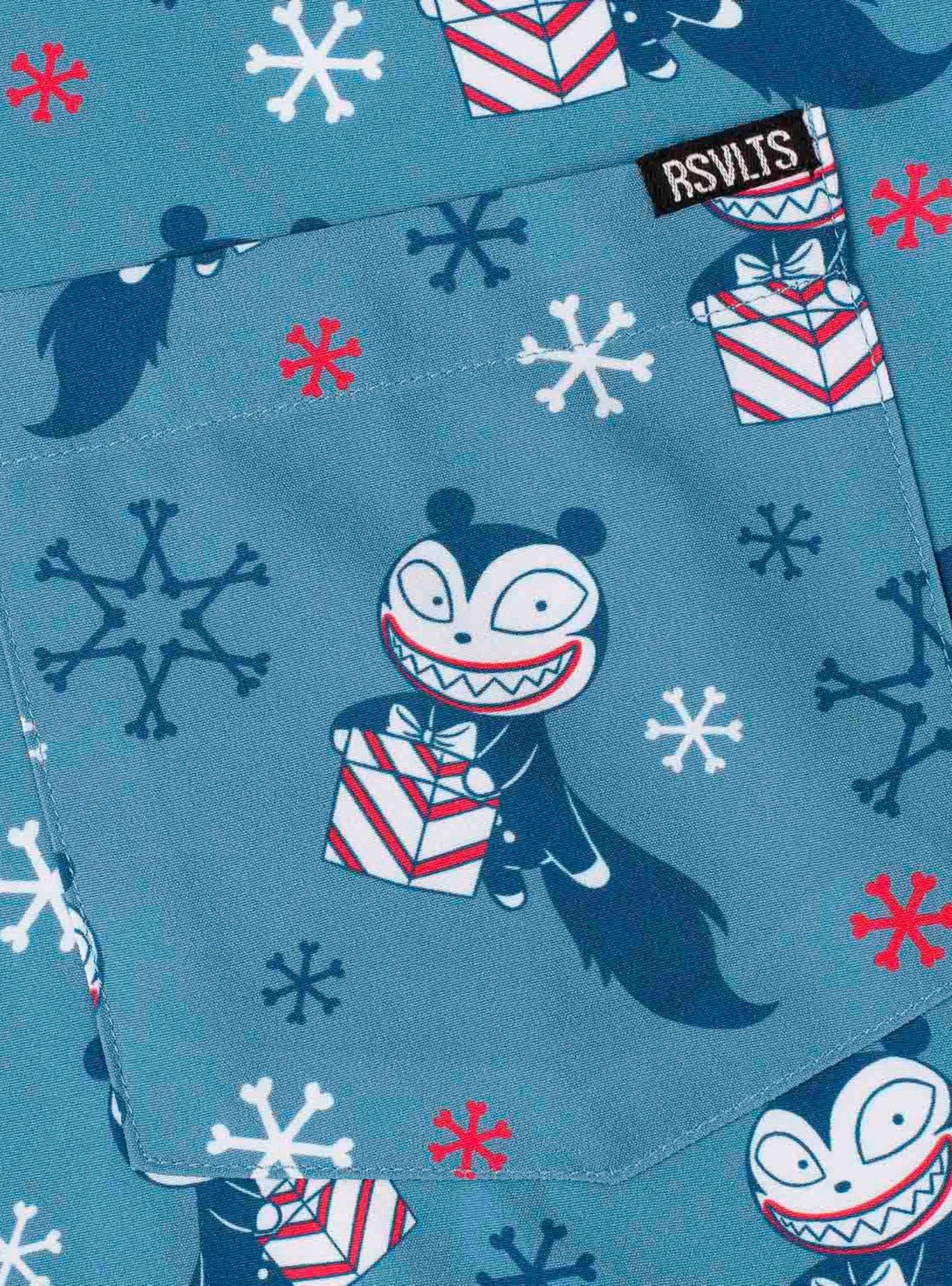 RSVLTS Disney Nightmare Before Christmas "Merry Scary Teddy" KUNUFLEX Short Sleeve Shirt, BLUE, alternate
