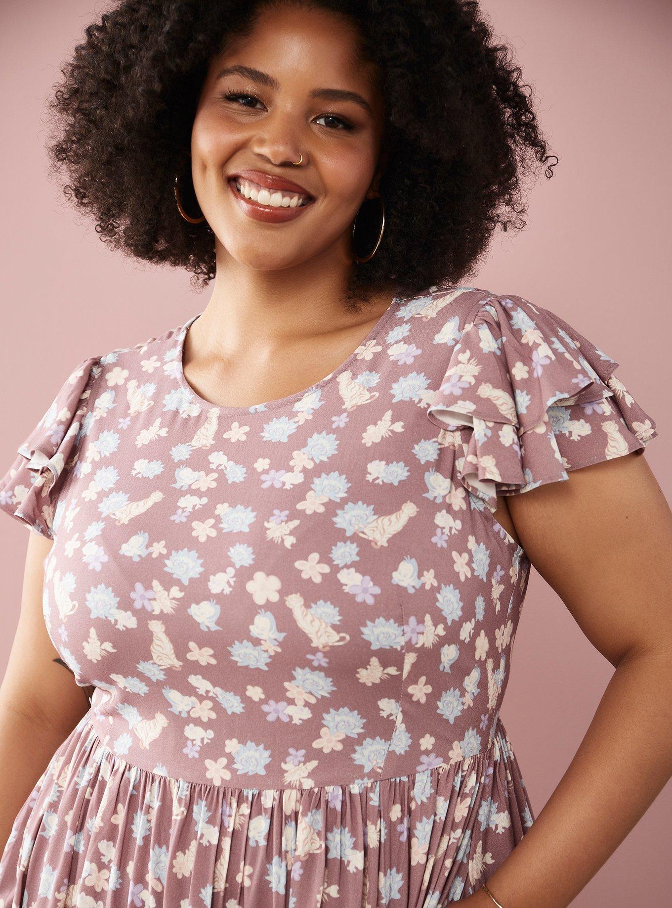 Her Universe Disney Princess Floral Sidekicks Allover Print Plus Size Dress, PINK, alternate