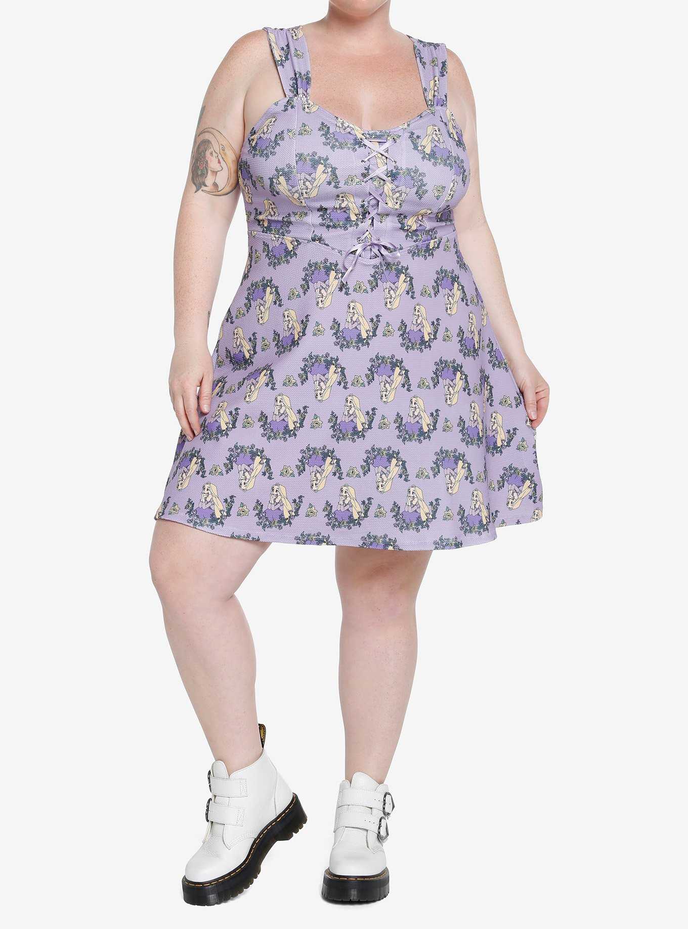 Disney Tangled Rapunzel Floral Lace-Up Dress Plus Size, , hi-res