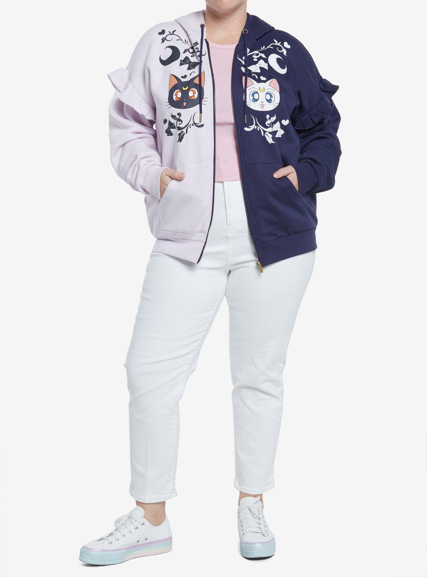 Pretty Guardian Sailor Moon Luna & Artemis Split Girls Hoodie Plus Size, MULTI, alternate