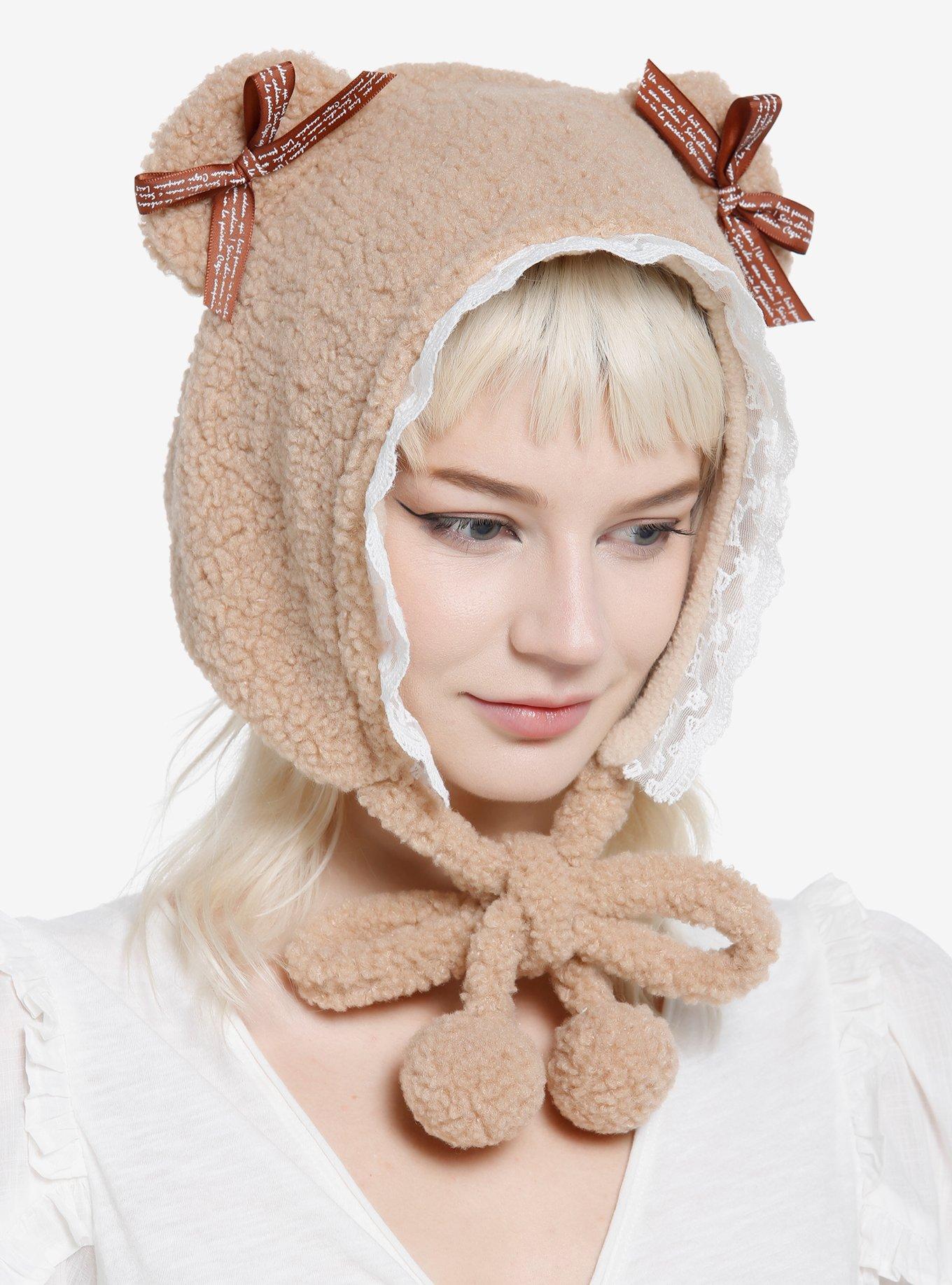 Brown Teddy Bear Fuzzy Tassel Beanie, , alternate