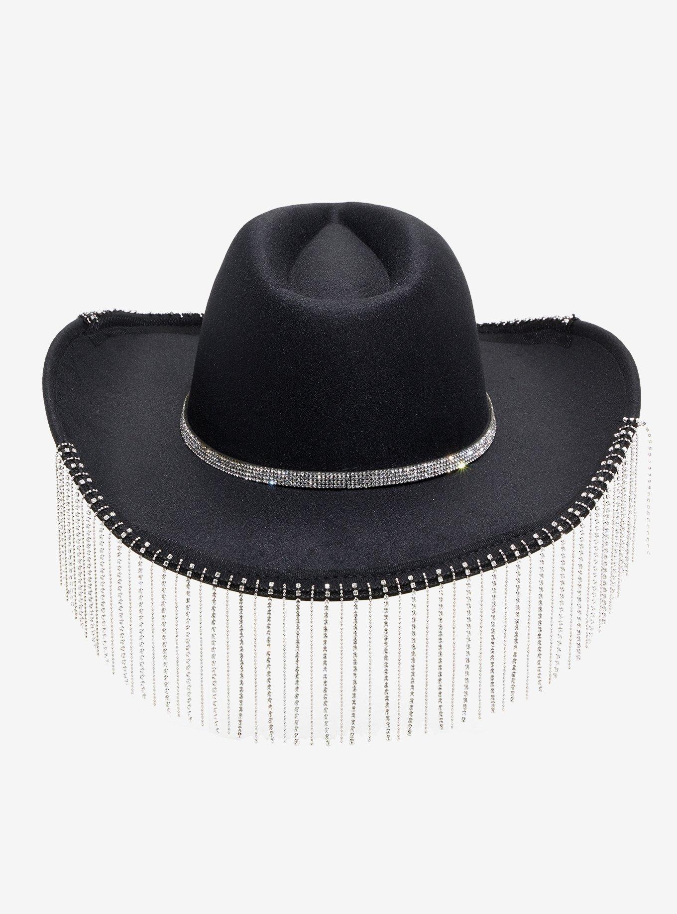Black Rhinestone Fringe Cowboy Hat, , alternate