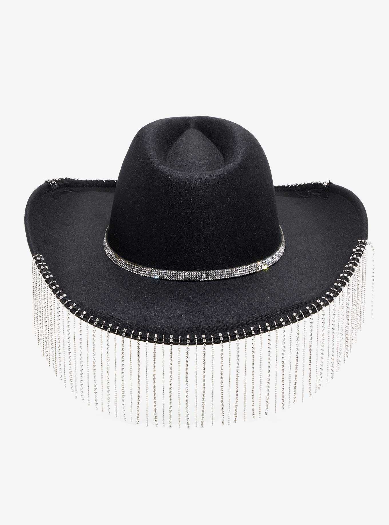 Black Rhinestone Fringe Cowboy Hat, , hi-res