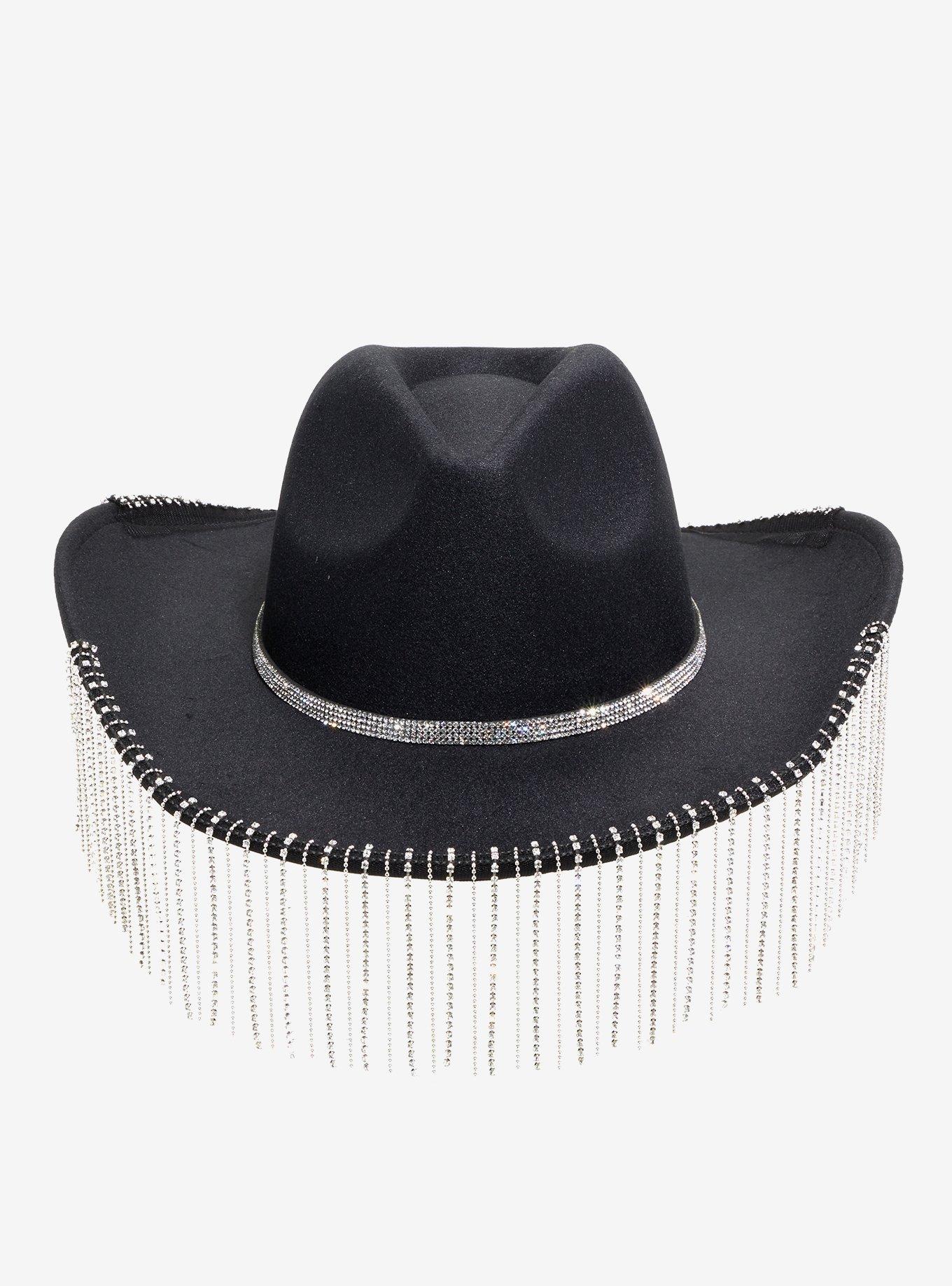 Black Rhinestone Fringe Cowboy Hat, , alternate