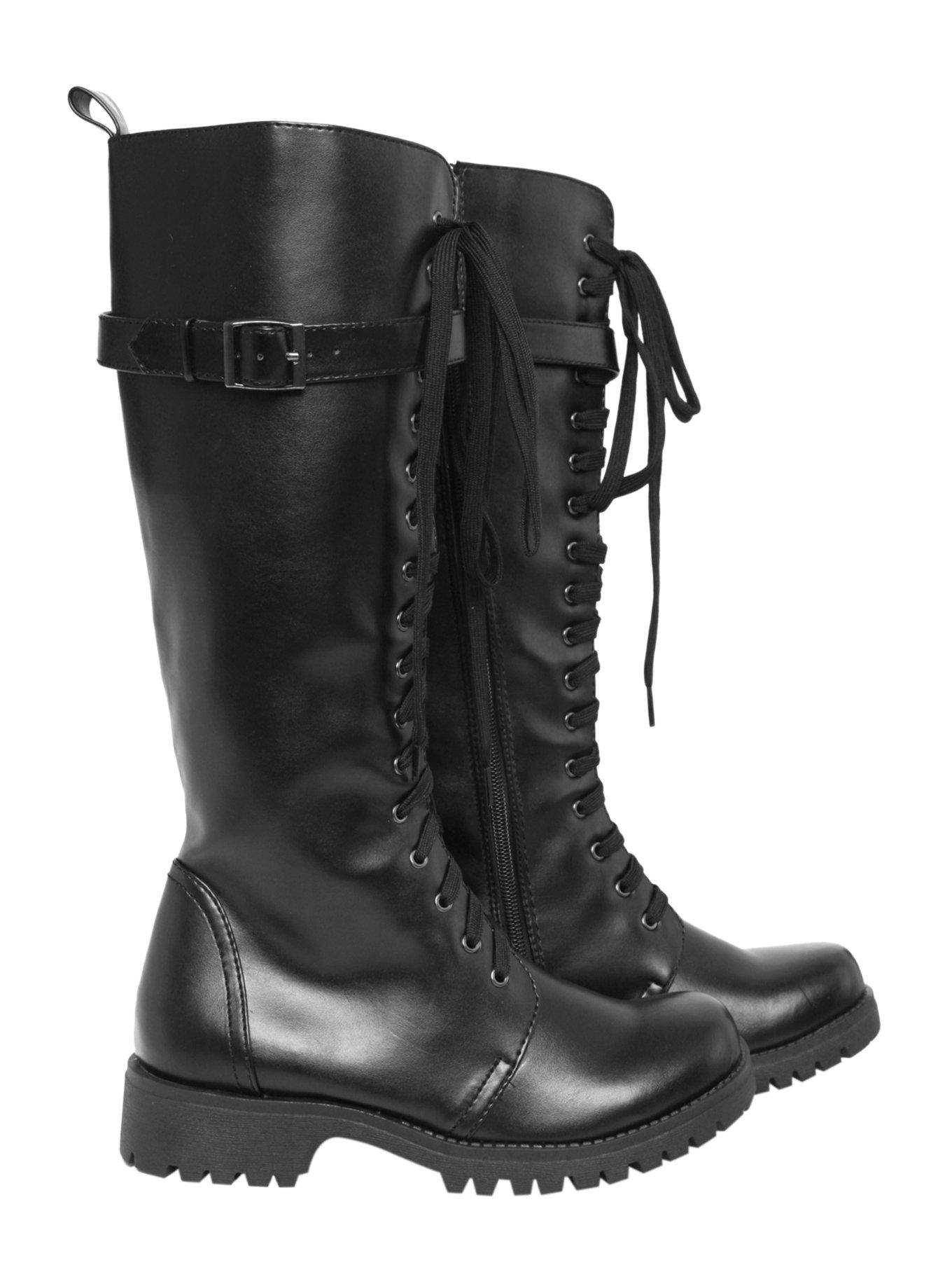 Volatile Black Strap Combat Boots, , alternate
