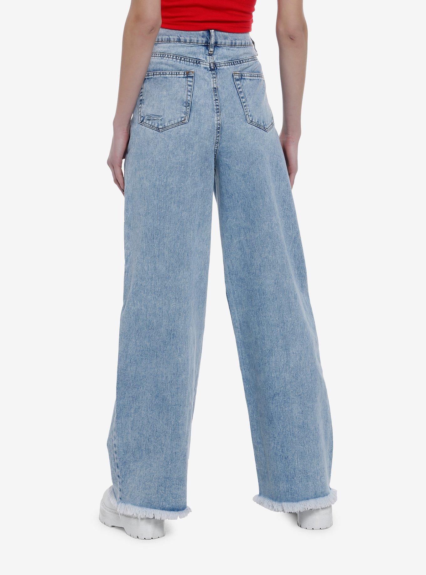 Ripped Knees Wide Leg Jeans, INDIGO, alternate