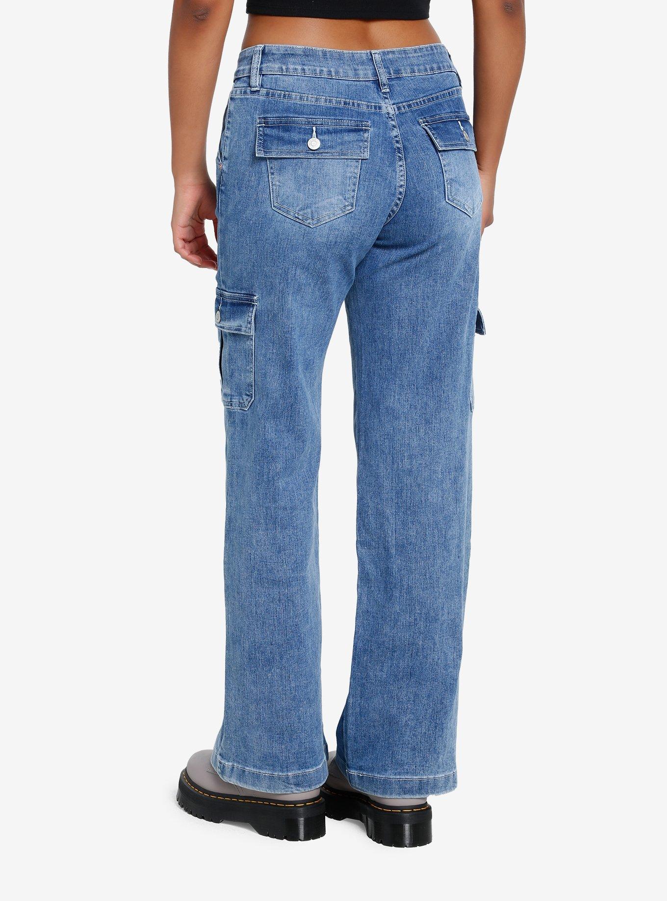 Light Indigo Girls Cargo Flare Jeans, BROWN, alternate