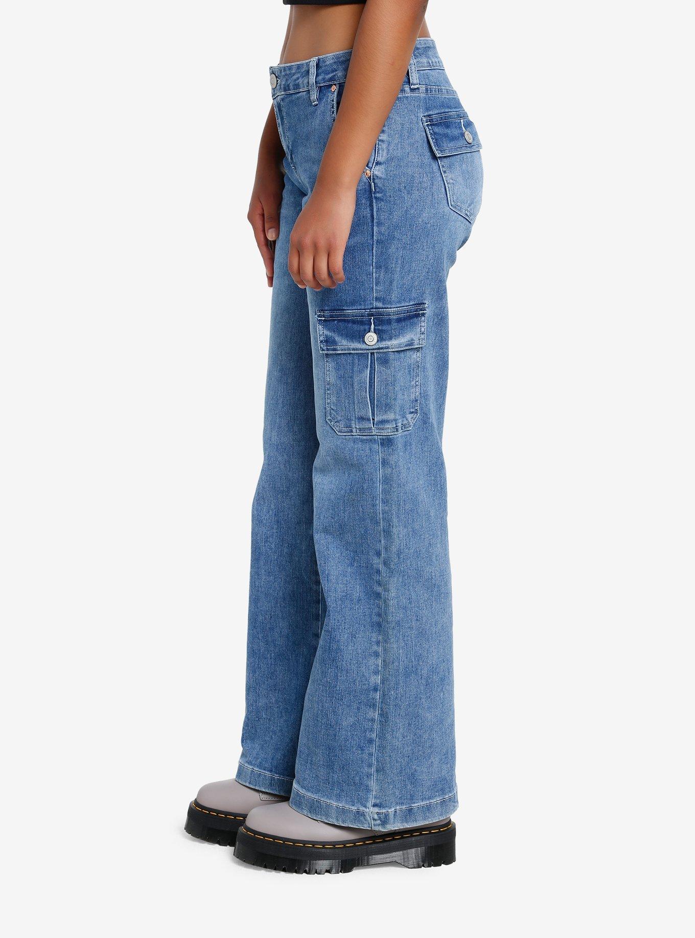 Light Indigo Girls Cargo Flare Jeans, BROWN, alternate