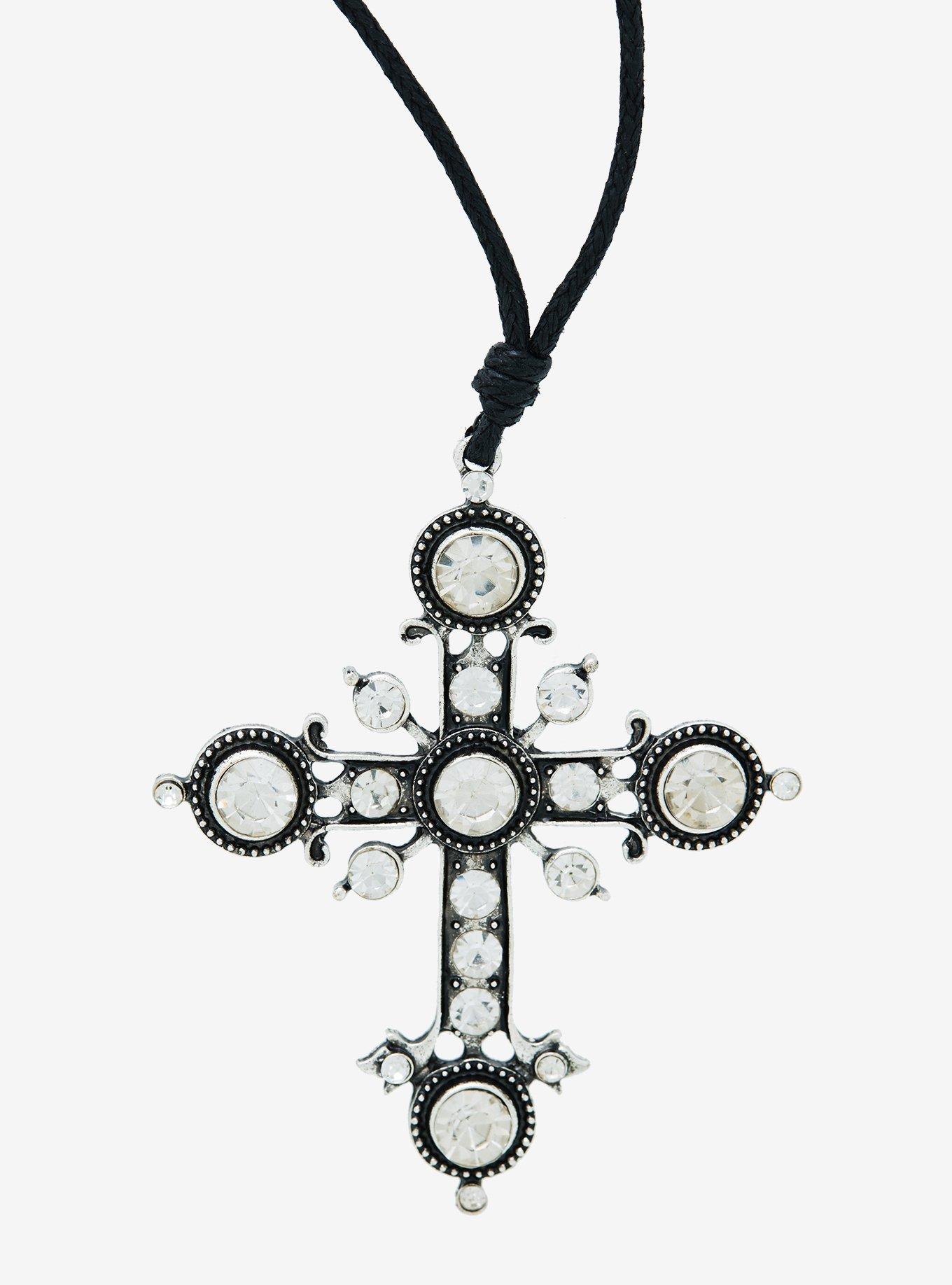 Cross Gem Cord Necklace, , alternate