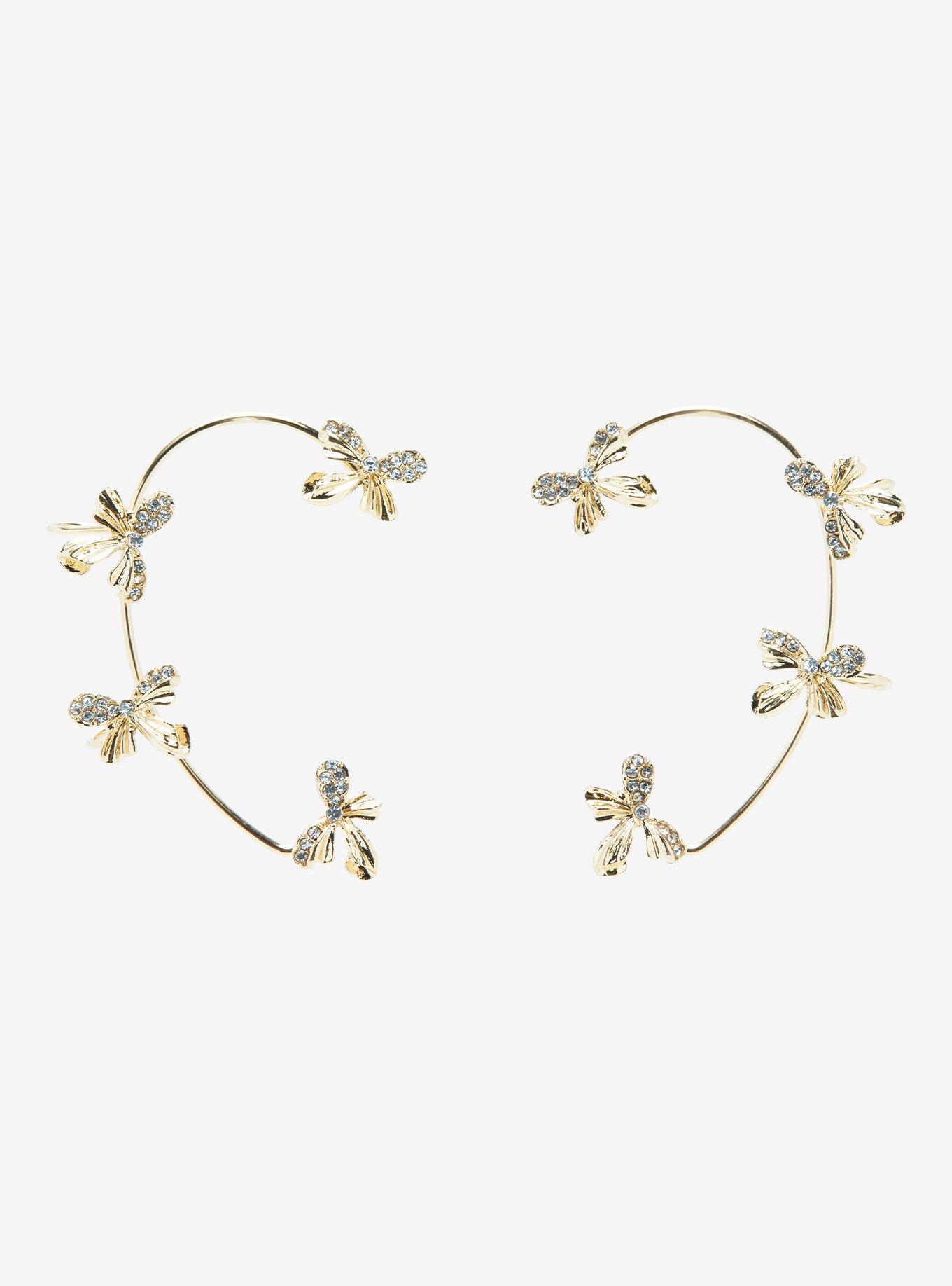 Gold Bow Gem Ear Cuff Set, , alternate