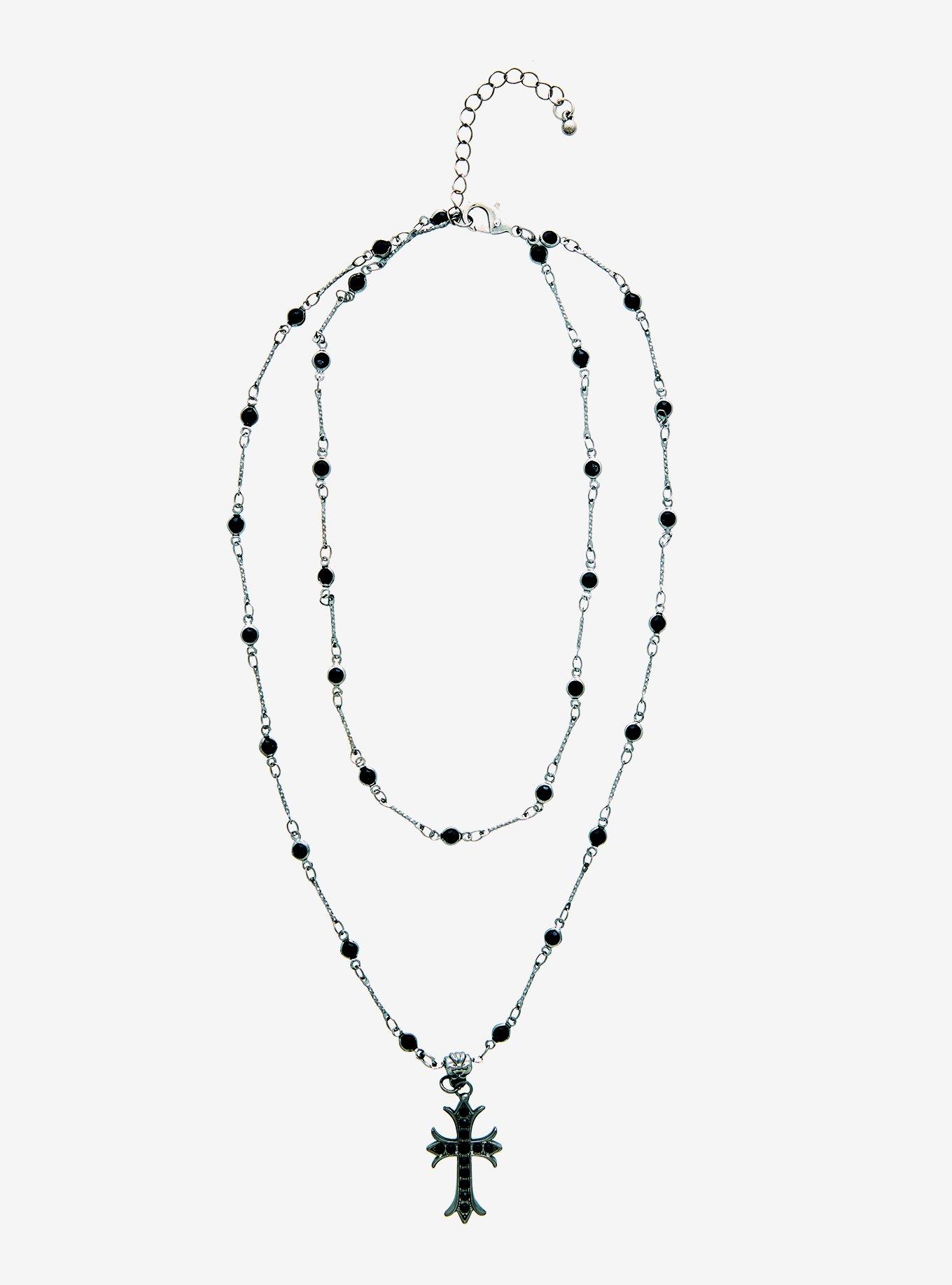 Gothic Cross Layered Bead Necklace, , alternate