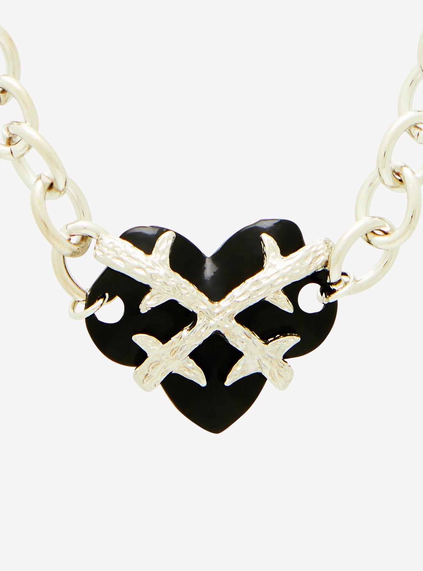 Black Thorny Heart Chain Necklace, , alternate