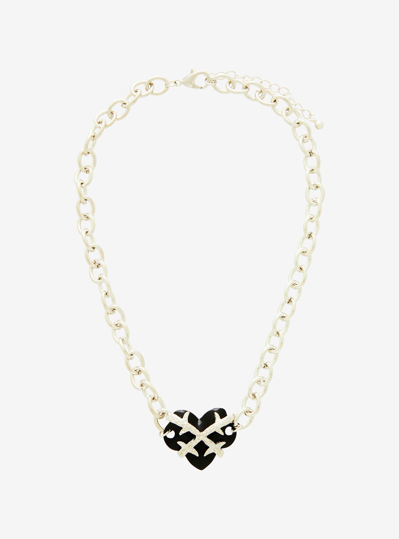 Black Thorny Heart Chain Necklace, , alternate