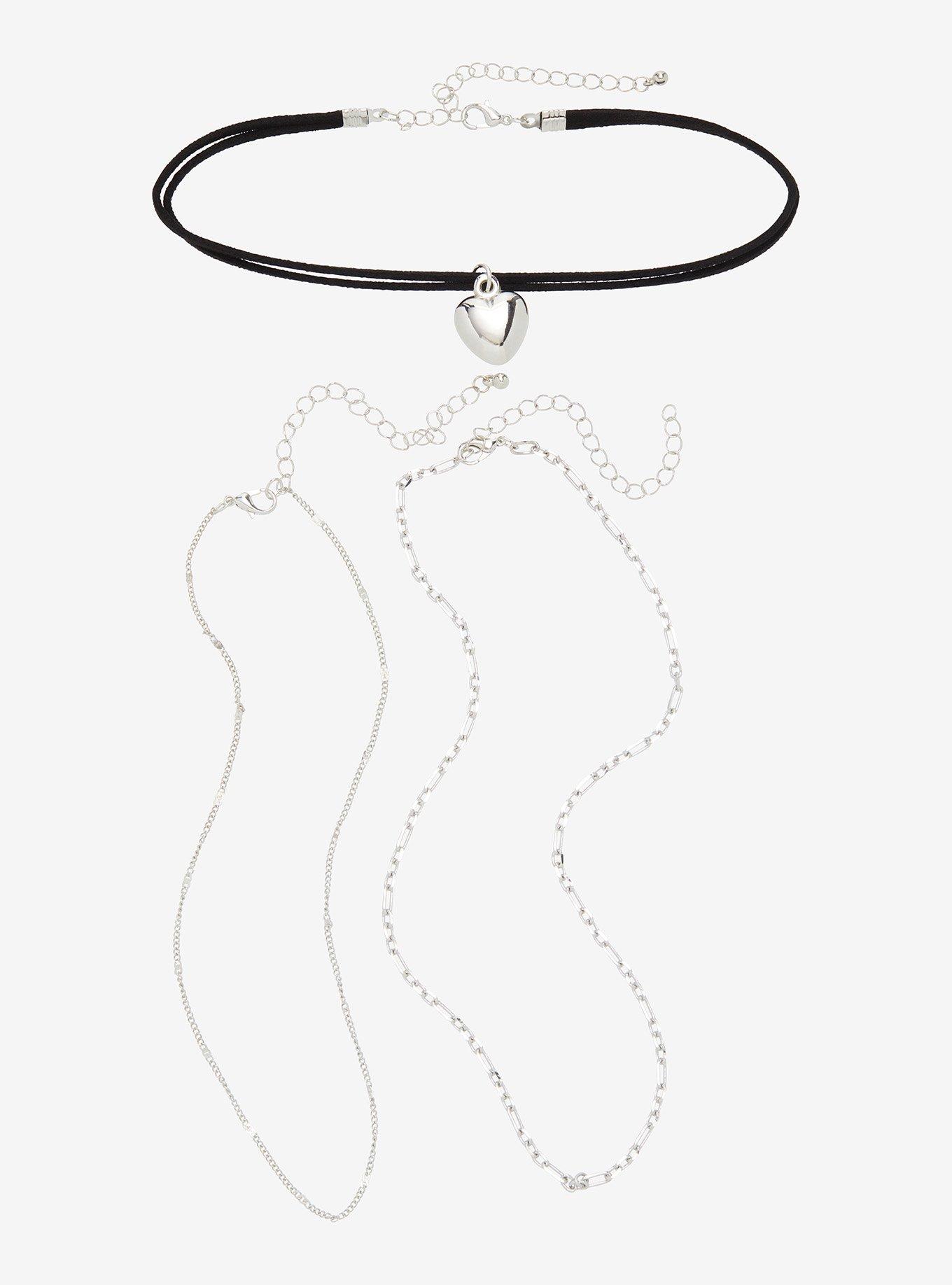 Silver Heart Chain Necklace Set, , hi-res