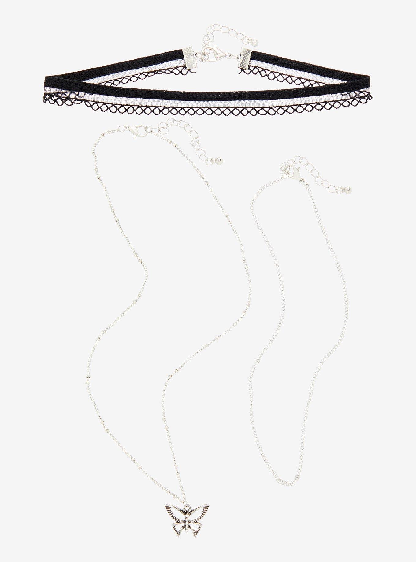 Butterfly Chain Black Choker Necklace Set, , alternate
