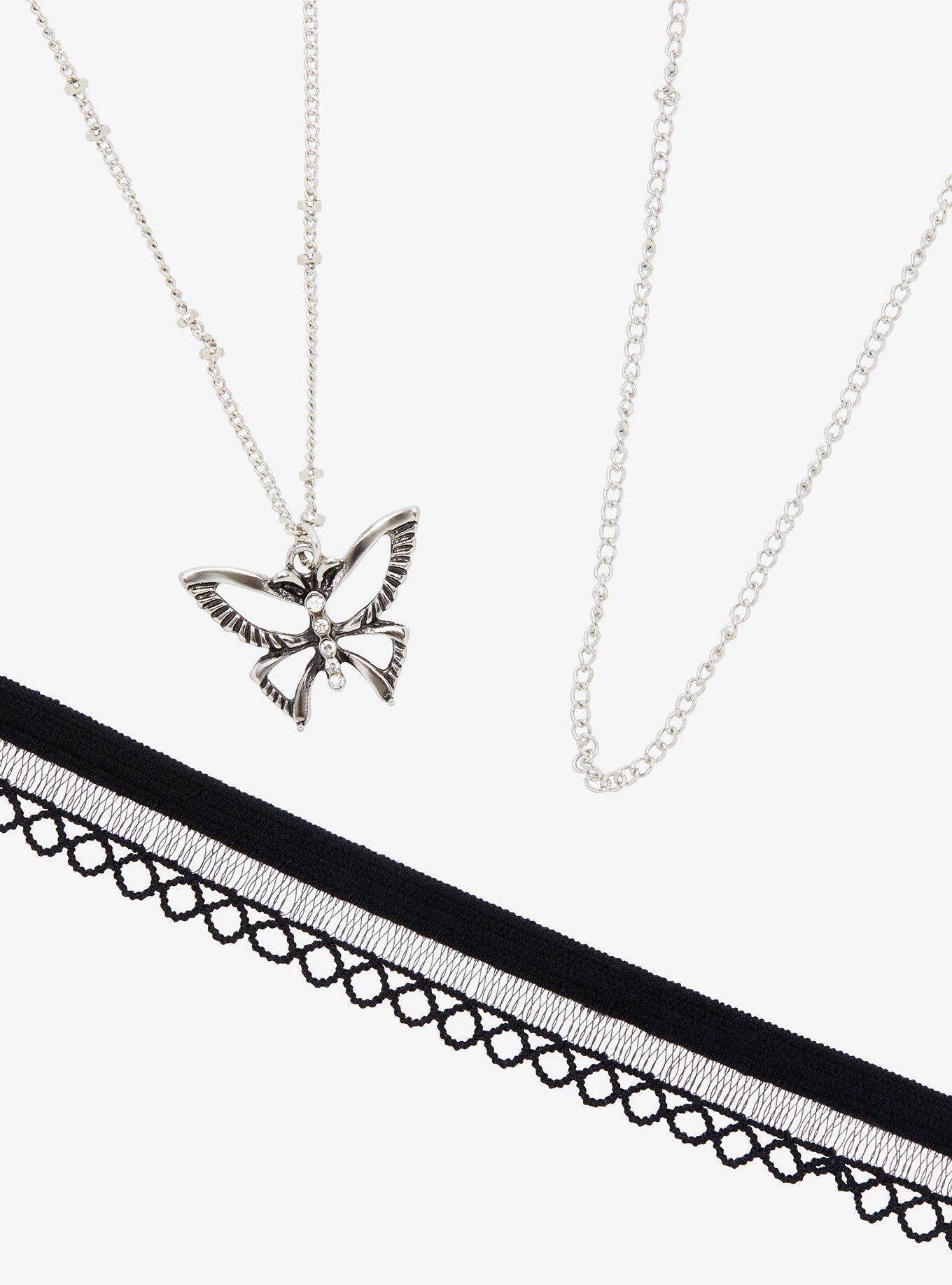 Butterfly Chain Black Choker Necklace Set, , alternate
