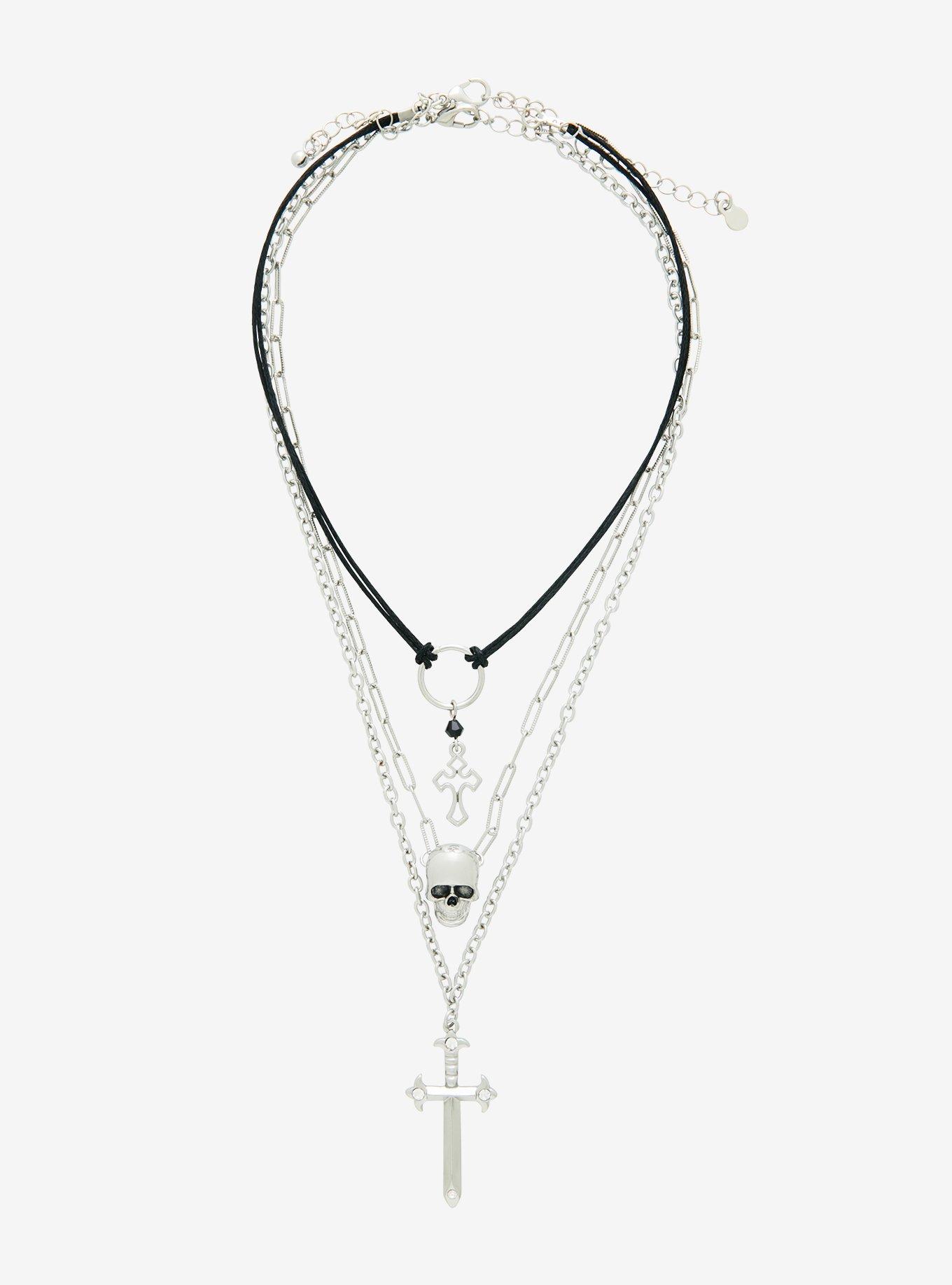 Cross Skull Sword Necklace Set, , alternate